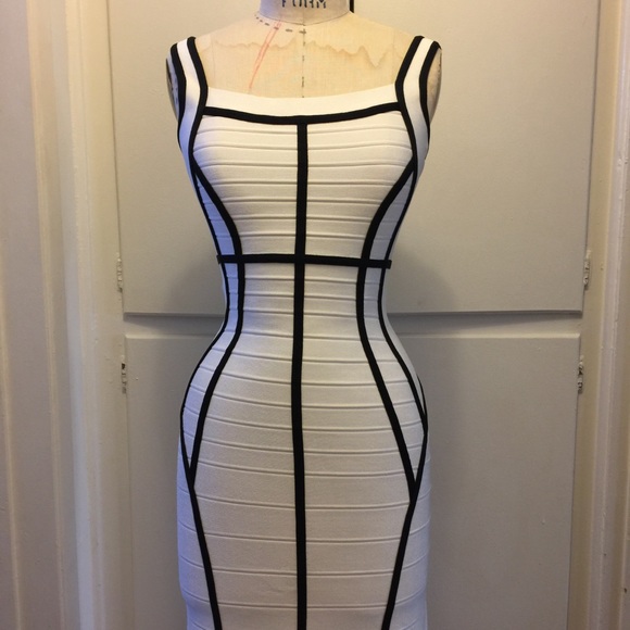 SOLD Auth Herve Leger Black White Gown 0 - Picture 2 of 8
